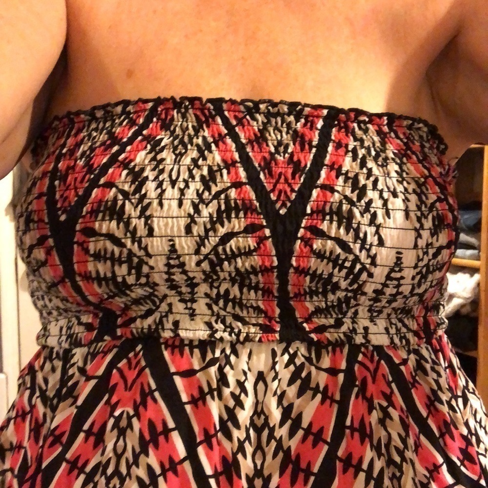 XL strapless Mini Dress from Xhilaration black white, tan & bright coral colors - Picture 8 of 11